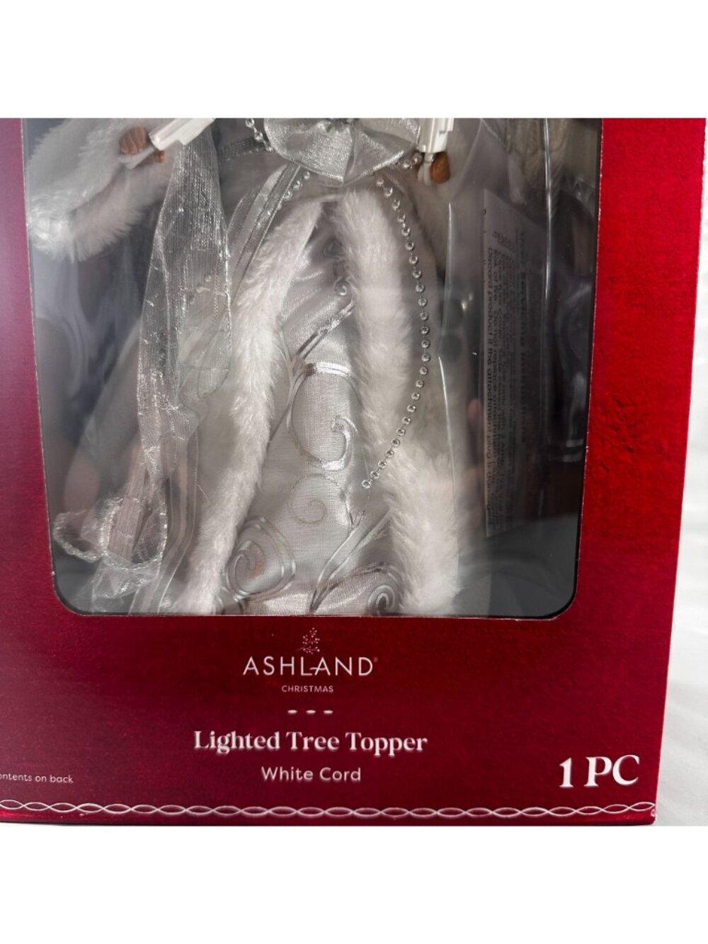 Ashland Christmas Angel Lighted Tree Topper Silver Wings White Gown Cord - Picture 9 of 16